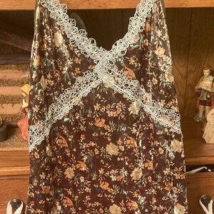 Unique Brown green color floral lace slip dress whimsy #cottagecore #fairyvibes